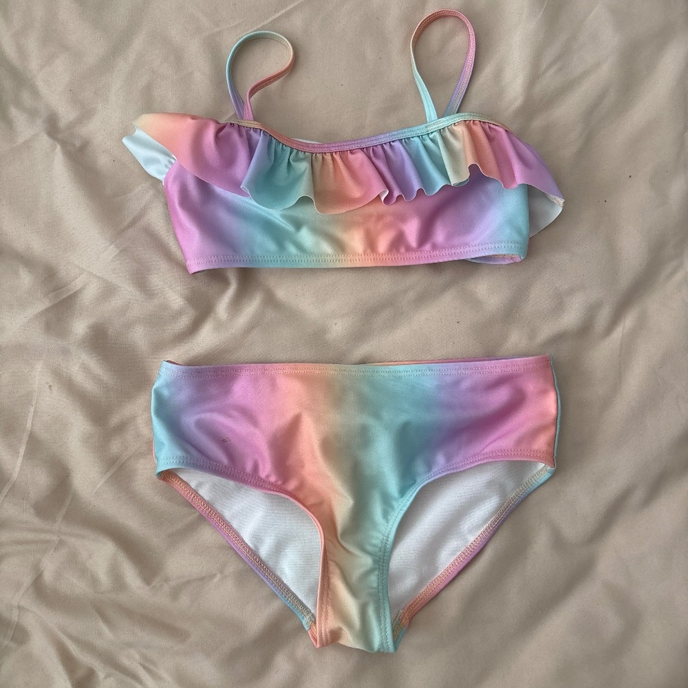 H & M Rainbow Ruffle Bikini Swimsuit Size 6-7